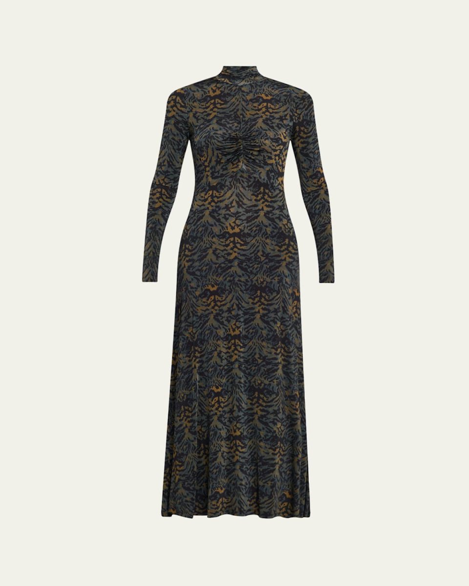Koa Ruched Jersey Turtleneck Maxi Dress